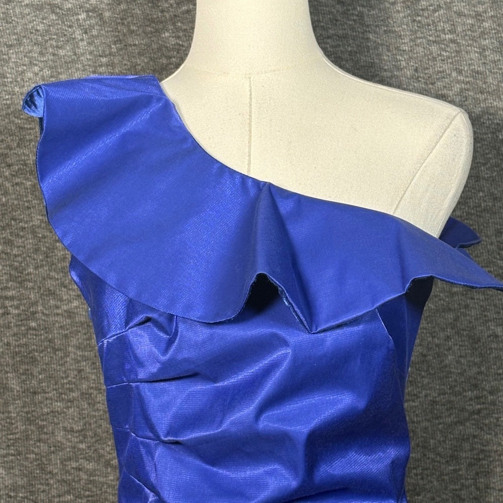 Laundry by Shelli Segal One Shoulder Blue Cocktail Dress Size 4 - Picture 3 of 14